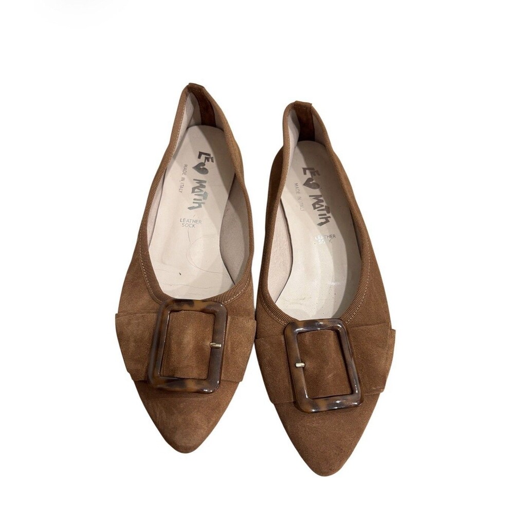 Le Matin Italy Brown Suede Pointed Toe Flat Tortoise Shell  Buckle Sz 9/39